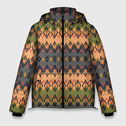 Куртка зимняя мужская Желто-оливковый полосатый орнамент, цвет: 3D-светло-серый