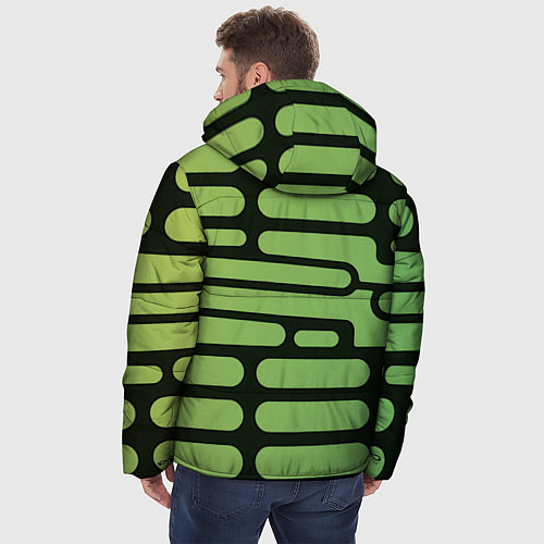 Мужская зимняя куртка Зелёный прямоугольный паттерн на чёрном фоне / 3D-Красный – фото 4