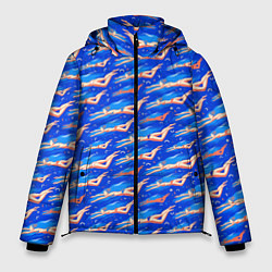 Куртка зимняя мужская Плывущие девушки на синем, цвет: 3D-черный