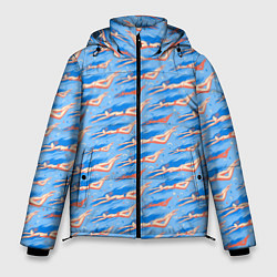 Куртка зимняя мужская Плывущие девушки на голубом фоне, цвет: 3D-черный
