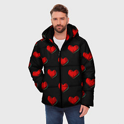 Куртка зимняя мужская Красные сердца полигоны, цвет: 3D-черный — фото 2