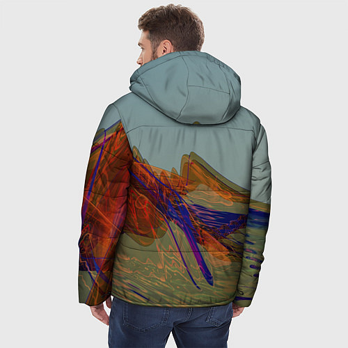 Мужская зимняя куртка Волнообразные разноцветные музыкальные линии / 3D-Черный – фото 4
