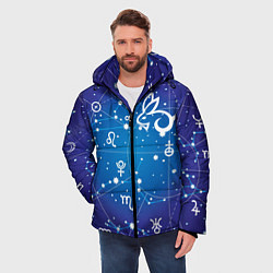 Куртка зимняя мужская Кролик символ 2023 на карте звездного неба, цвет: 3D-черный — фото 2