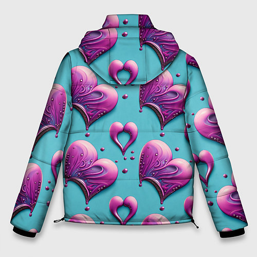 Мужская зимняя куртка Паттерн сердца и капли / 3D-Красный – фото 2