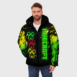 Куртка зимняя мужская Minecraft - неоновые логотипы, цвет: 3D-черный — фото 2