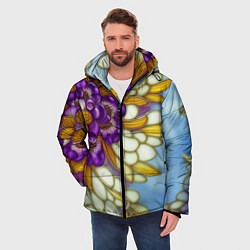Куртка зимняя мужская Фиалковый букет стеклянный узор, цвет: 3D-красный — фото 2