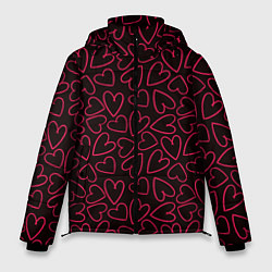 Куртка зимняя мужская Розовые сердечки на темном фоне, цвет: 3D-черный