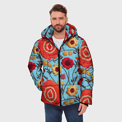 Куртка зимняя мужская Эффект вышивки маки, цвет: 3D-красный — фото 2