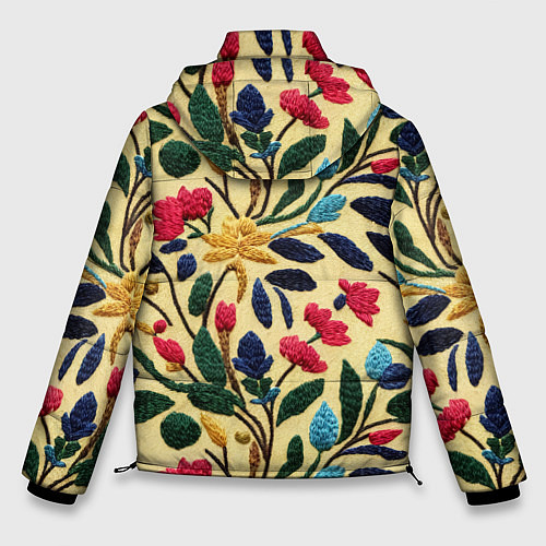 Мужская зимняя куртка Эффект вышивки цветочная поляна / 3D-Красный – фото 2