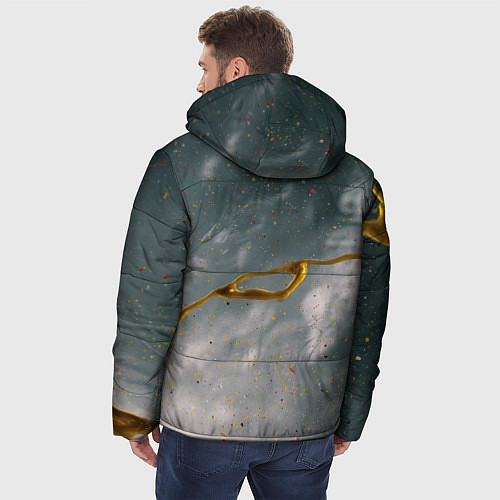 Мужская зимняя куртка Абстрактный серо-белый туман и золотая краска / 3D-Черный – фото 4