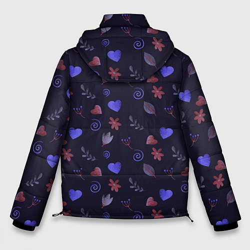 Мужская зимняя куртка Паттерн с сердечками и цветами / 3D-Красный – фото 2