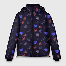 Куртка зимняя мужская Паттерн с сердечками и цветами, цвет: 3D-красный