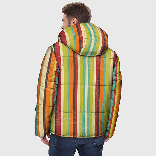 Мужская зимняя куртка Абстрактное множество разноцветных полос / 3D-Черный – фото 4