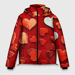 Куртка зимняя мужская Красные сердца на красном фоне, цвет: 3D-черный