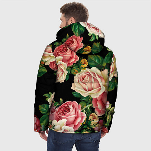 Мужская зимняя куртка Цветы на черном фоне / 3D-Черный – фото 4