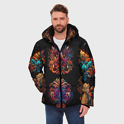 Куртка зимняя мужская Русские орнаменты неон, цвет: 3D-черный — фото 2