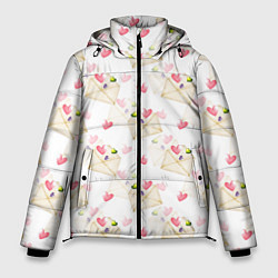 Куртка зимняя мужская Конверты с сердечками - паттерн, цвет: 3D-светло-серый
