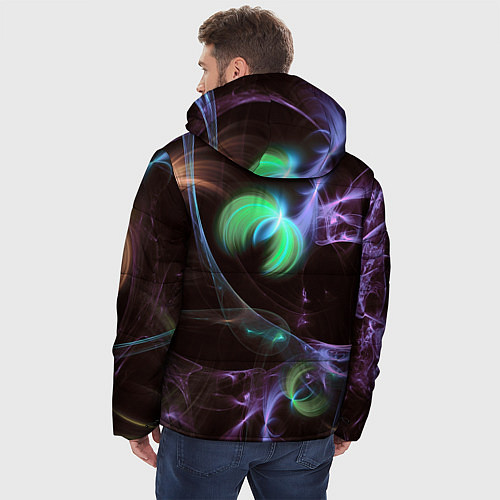 Мужская зимняя куртка Магические фиолетовые волны и цветные космические / 3D-Черный – фото 4
