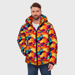 Куртка зимняя мужская Абстрактный узор из разноцветных окружностей, цвет: 3D-черный — фото 2