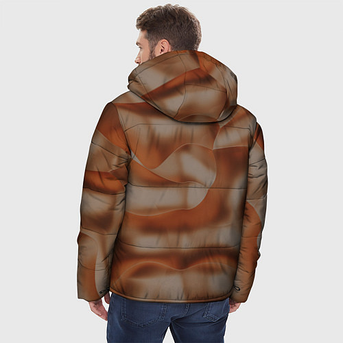 Мужская зимняя куртка Тёмно-золотистые абстрактные волны / 3D-Черный – фото 4
