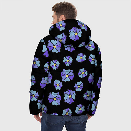 Мужская зимняя куртка Дудл цветы на черном - паттерн / 3D-Черный – фото 4