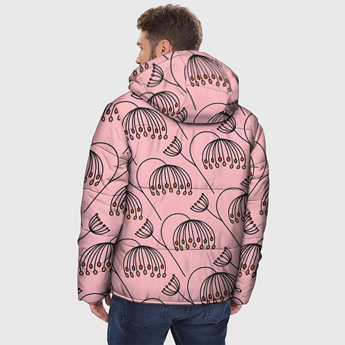 Мужская зимняя куртка Цветы в стиле бохо на пудрово-розовом фоне / 3D-Черный – фото 4