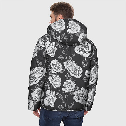 Мужская зимняя куртка Нарисованные белые розы / 3D-Черный – фото 4