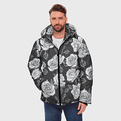 Куртка зимняя мужская Нарисованные белые розы, цвет: 3D-черный — фото 2