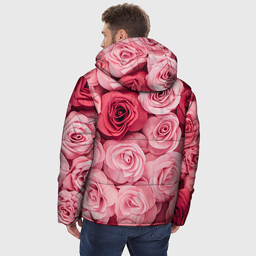 Мужская зимняя куртка Чайная пыльная роза - нежно розовый цветок / 3D-Черный – фото 4