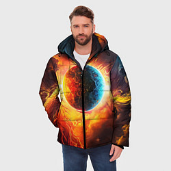 Куртка зимняя мужская Планета в огненном космосе, цвет: 3D-черный — фото 2