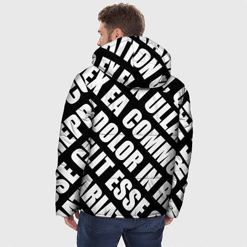 Мужская зимняя куртка Крупный рубленый текст Lorem Ipsum каллиграфия на / 3D-Черный – фото 4