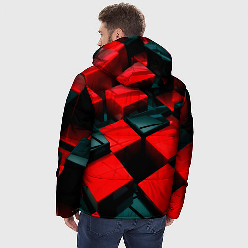 Мужская зимняя куртка Кубы геометрии красный и чёрный / 3D-Красный – фото 4