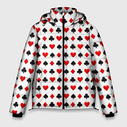 Куртка зимняя мужская Карточные масти на белом фоне, цвет: 3D-красный