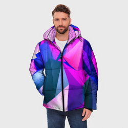 Куртка зимняя мужская Neon blue polygons, цвет: 3D-светло-серый — фото 2