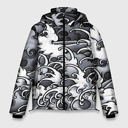 Куртка зимняя мужская Иредзуми: Черно-белые волны, цвет: 3D-красный