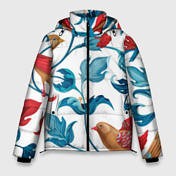 Куртка зимняя мужская Узоры и птицы, цвет: 3D-красный