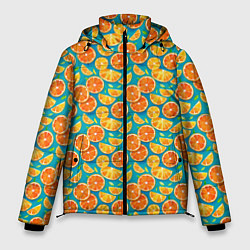 Куртка зимняя мужская Дольки апельсина на синем фоне, цвет: 3D-черный