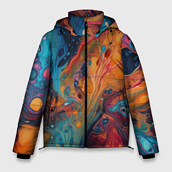 Куртка зимняя мужская Яркие абстрактные разводы краски, цвет: 3D-черный
