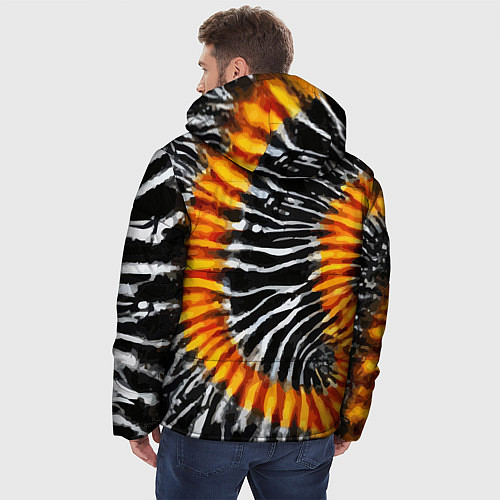 Мужская зимняя куртка Tie dye - тай дай в черно белую полоску / 3D-Черный – фото 4