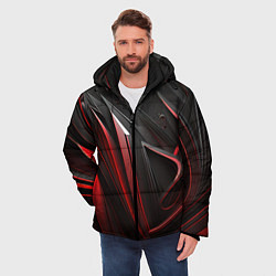 Куртка зимняя мужская Объемные красные и черные полосы, цвет: 3D-светло-серый — фото 2