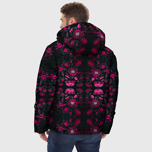 Мужская зимняя куртка Ярко-розовые неоновые лилии / 3D-Черный – фото 4