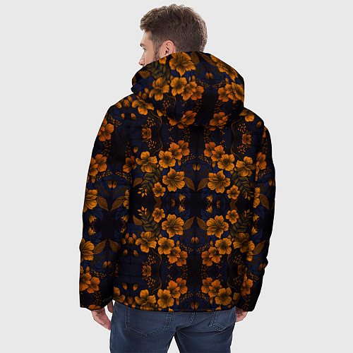 Мужская зимняя куртка Желто-оранжевые нежные цветы / 3D-Черный – фото 4