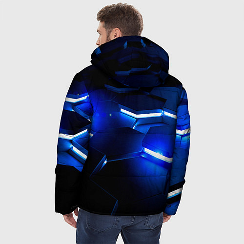 Мужская зимняя куртка Металлические соты с синей подсветкой / 3D-Черный – фото 4