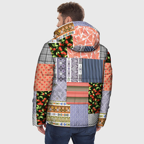 Мужская зимняя куртка Пэчворк из разноцветных лоскутов в оранжевых и сер / 3D-Черный – фото 4