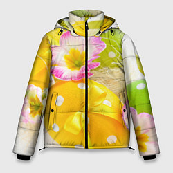 Куртка зимняя мужская Пасхальные яйца и цветы, цвет: 3D-черный
