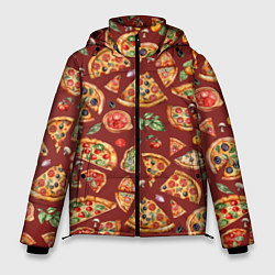Куртка зимняя мужская Кусочки пиццы ассорти - акварельный паттерн, цвет: 3D-красный