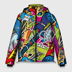 Куртка зимняя мужская Guitars - pop art pattern, цвет: 3D-светло-серый