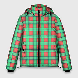 Куртка зимняя мужская Клетчатый зелено -оранжевый паттерн, цвет: 3D-красный