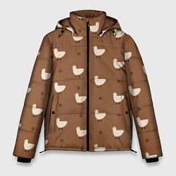 Куртка зимняя мужская Гуси и травка - паттерн коричневый, цвет: 3D-светло-серый