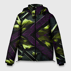Куртка зимняя мужская Зеленые листья и фиолетовые вставки, цвет: 3D-красный